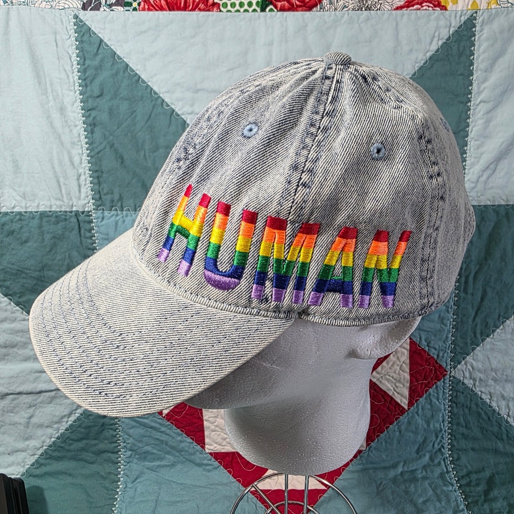 Spencer Gifts Human Rainbow Pride Acid Wash Denim Baseball Cap OSFM Excellent